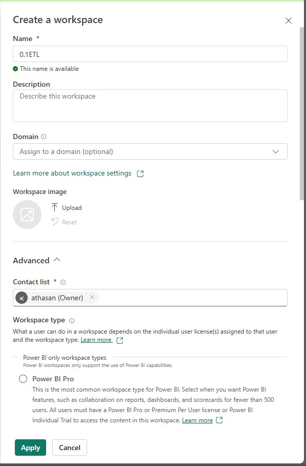 Microsoft Fabric workspace creation and configuration