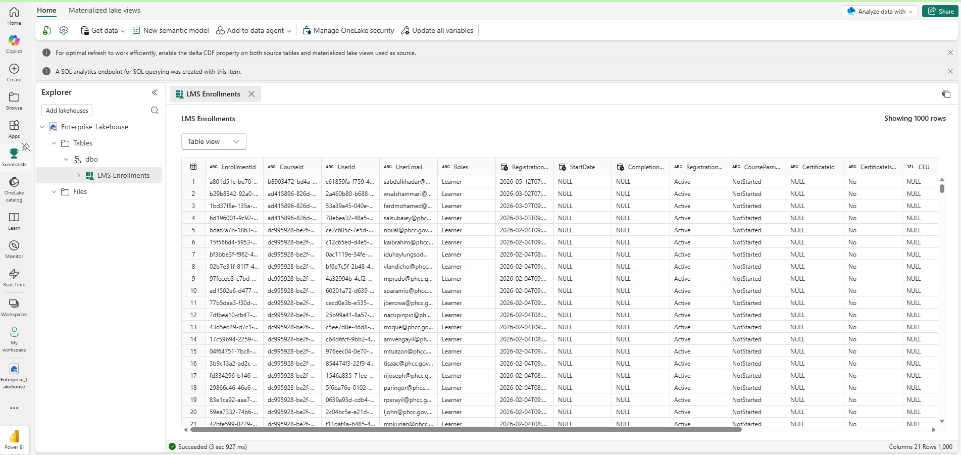 Microsoft Fabric Lakehouse staging table data